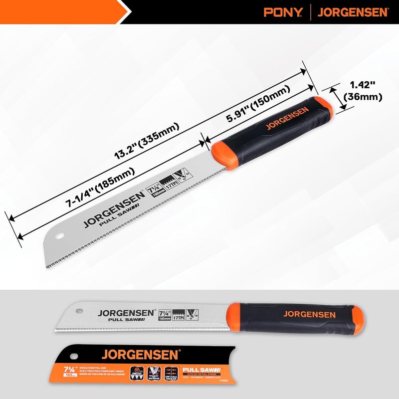 Jorgensen منشار ياباني، منشار يدوي 7.25 بوصة حافة واحدة، شفرة مرنة SK5 17-TPI، منشار قطع مسطح مع مقبض ناعم لنجارة الخشب الدقيقة والقطع السريعة والدقيقة - Image 2